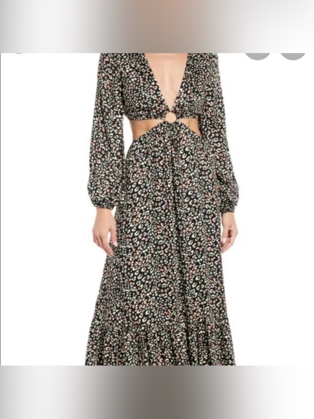 Nordstrom | Black Floral Cutout Maxi Dress with Ring Detail - Picture 3 of 3